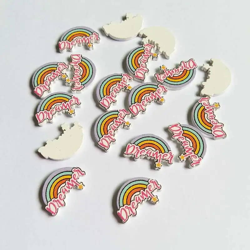 

50 шт./упак. без отверстий, модные радужные высококачественные деревянные пуговицы «сделай сам», деревянные стружки, аксессуары для скрапбук...