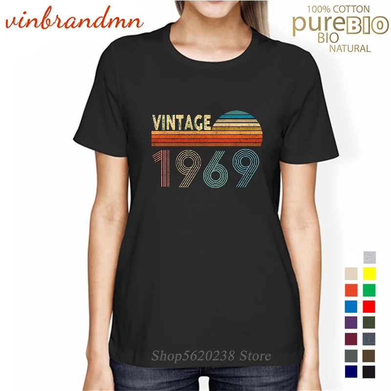 

Винтажная 51th подарок на день рождения Футболка для женщин Сделано в 1969 Чистый хлопок дышащая Повседневная футболка преобладающие Топы И Фу...