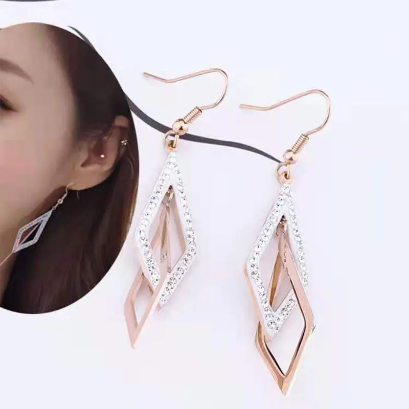 

New all-match temperament ladies earrings diamond inlaid ear hook jewelry female earrings exaggerated atmosphere