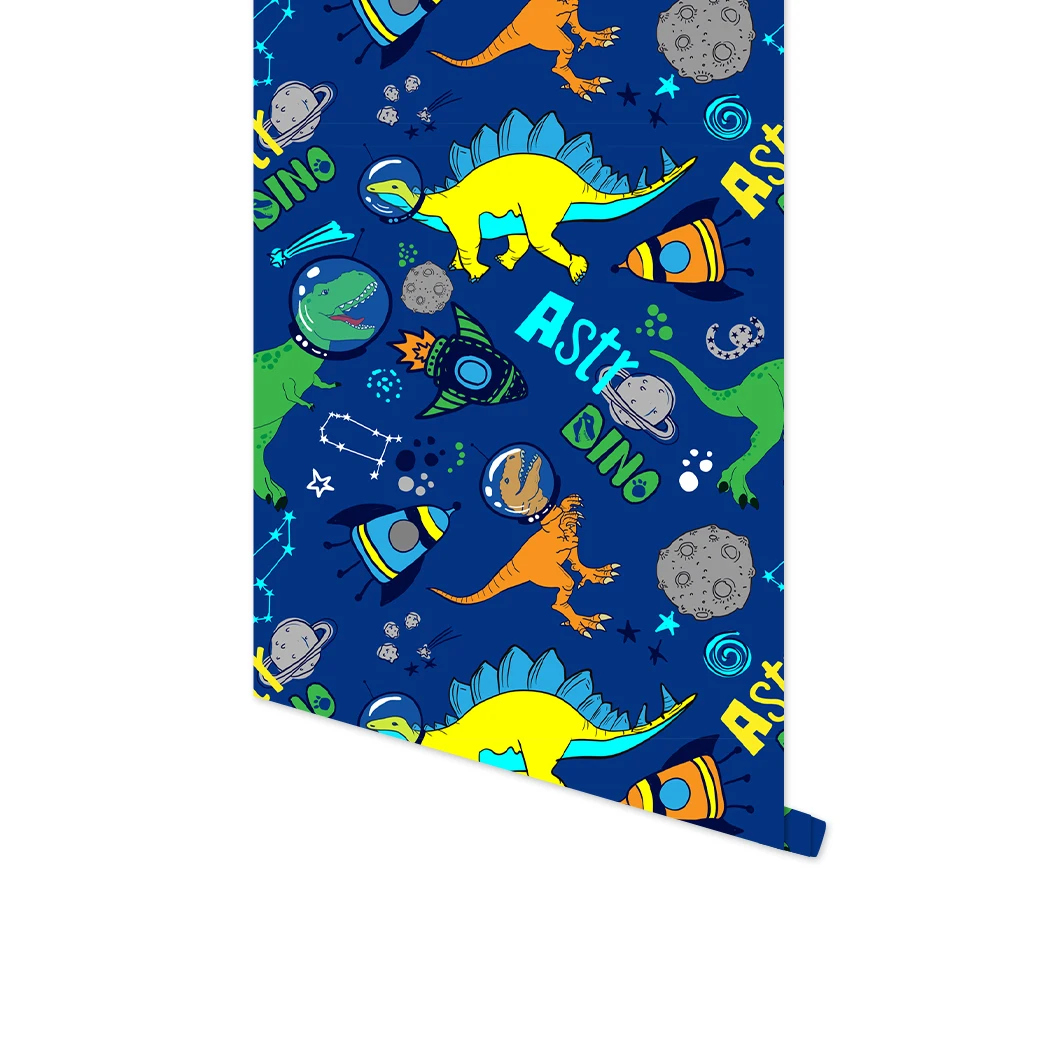 

Cartoon Dinosaur Space Rocket Blue/Green/Yellow Wallpaper Self Adhesive Wall Stickers For Kidroom Home Decorations Easy To Paste