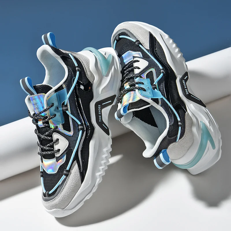 

Mesh Breathable Dad Shoes Men Chunky Sneakers Running Shoes Height Increase Trendy Reflective Zapatos Comfortable Street Styple