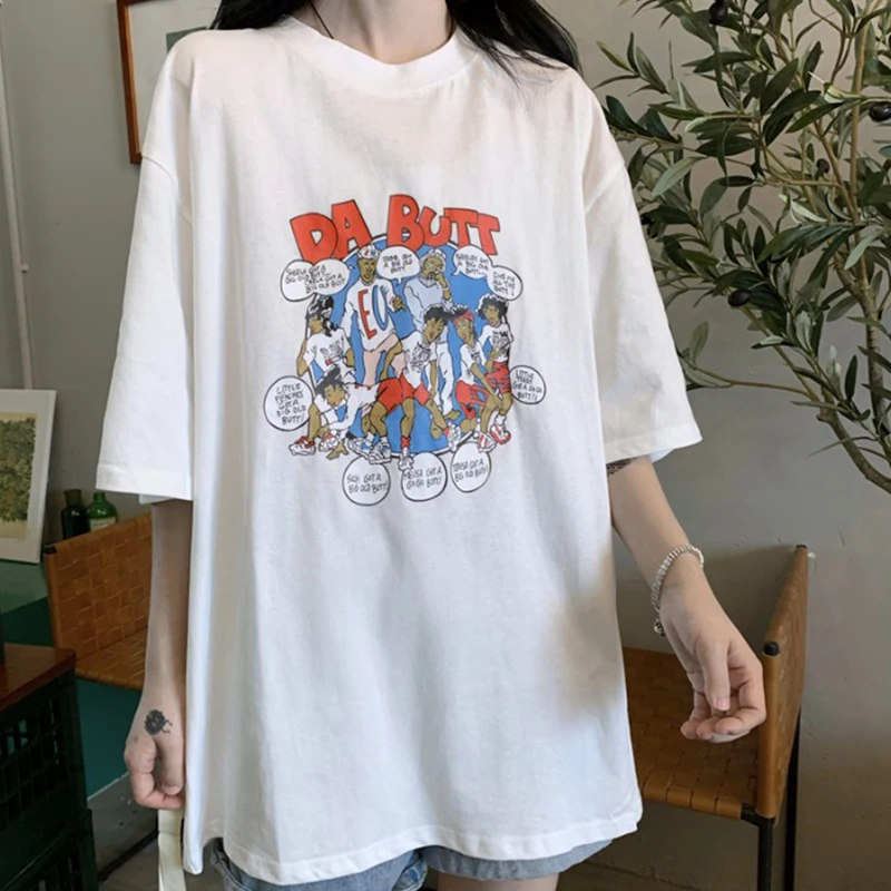 

GIYU Women's T-Shirt O-Neck Pullover Short-Sleeved Korean Top Summer Fashion All-Match Letter Cartoon Printed Clothes Female