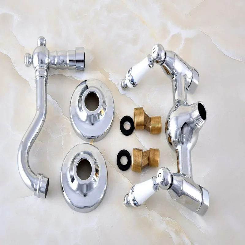 Полированный хромированный латунный настенный кухонный поворотный кран для