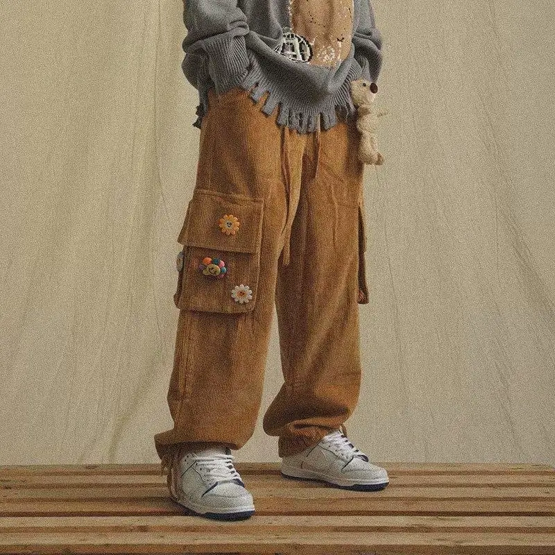 

HOUZHOU Corduroy Pants Wide Leg Pants for Men Cargo Trousers Male Vintage Pants Winter Warm Japanese Harajuku Fashion Hip Hop