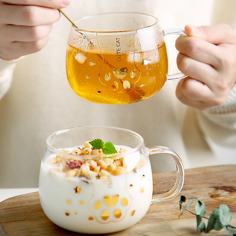 Оригинальная стеклянная чашка с милым котом для напитков кофейная кружка кашей