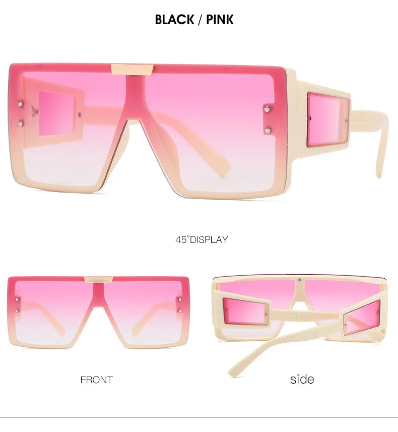 Übergroßen Goggle Platz Sonnenbrille Frauen Marke Steampunk Einem Stück Flachen Top Sonnenbrille Männer Vintage Großen Rahmen Brillen UV400 – Detail 10