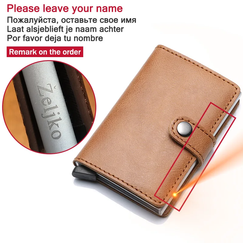 leave your name Натуральная кожа мужской кредитный держатель для Карт RFID Блокировка Мужской кошелек ID держатель для карт Банк бизнес кошельки Кошелек для женщин карточки, застежка - Цвет: leave your name