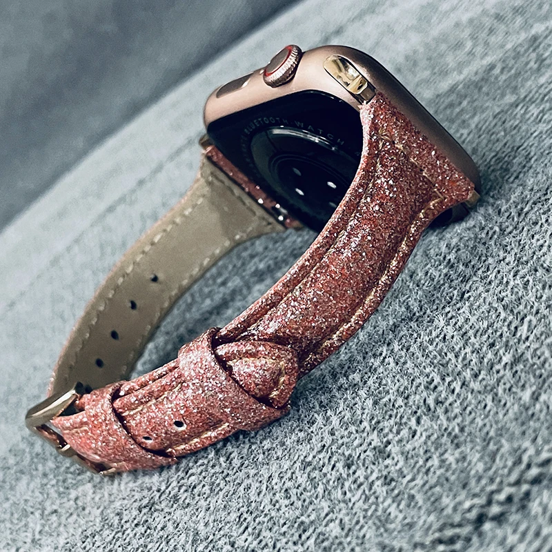 

Leather watch strap. Glitter/V-shaped leather strap, suitable for Apple Watch series SE.6.5.4.3.2.1