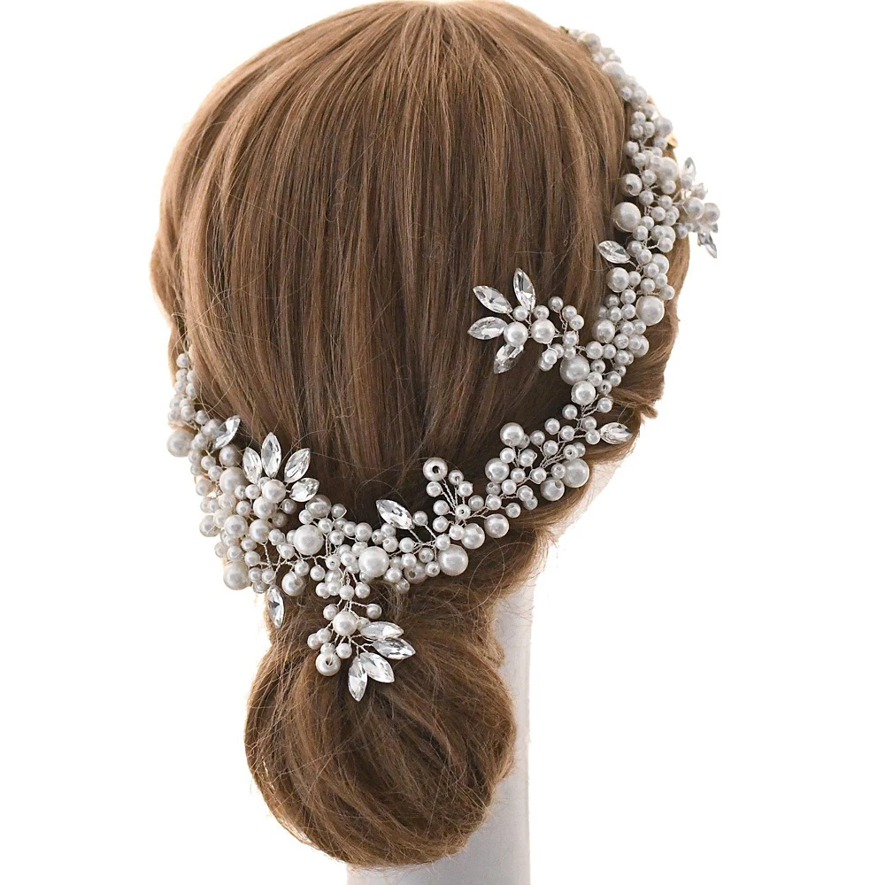 Диадема серебряного цвета с жемчугом и кристаллами головной убор для невесты