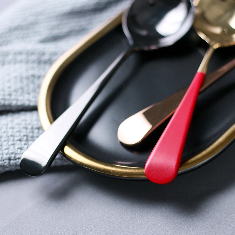 Корейская модная ложка для еды 18/8 кофейная из нержавеющей стали с изогнутой