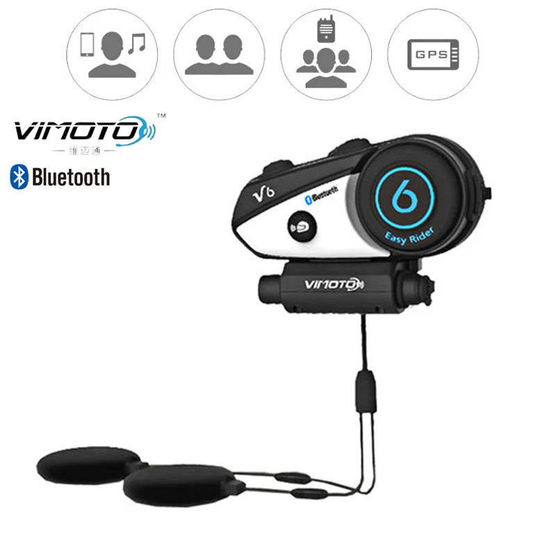 Английская версия Vimoto V6 мотоциклетный шлем гарнитура Bluetooth стерео наушники Многоточечное соединение BT Interphone - Цвет: V6-1PCS