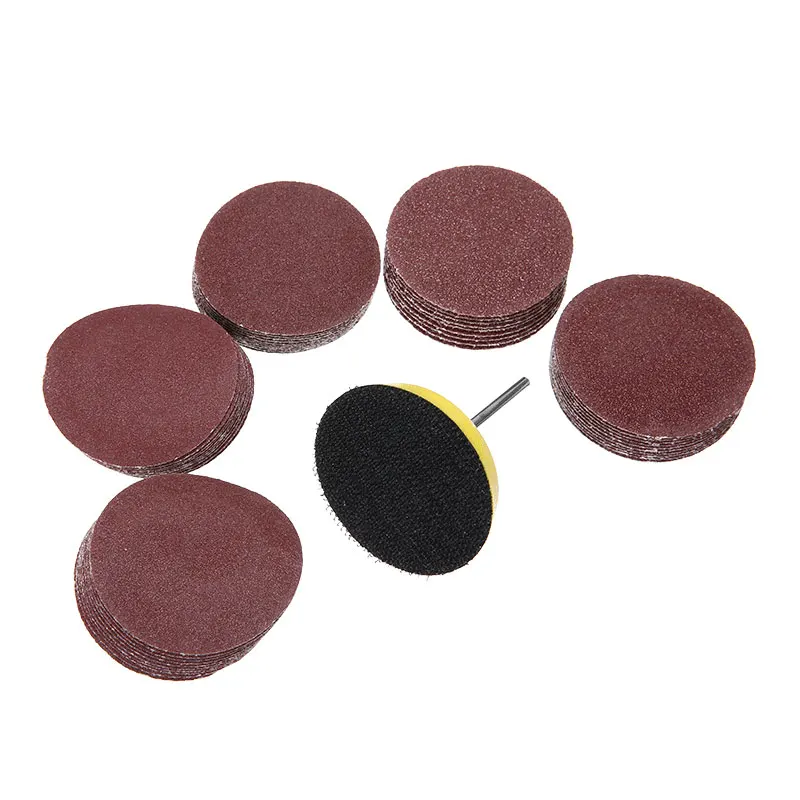 50pcs 2'' Sanding Disc Pads Tool Set 60/80/120/150/180Grits 50mm Sandpaper Discs Sheet +1/4&quotShank Extension Rod Backer Plate |