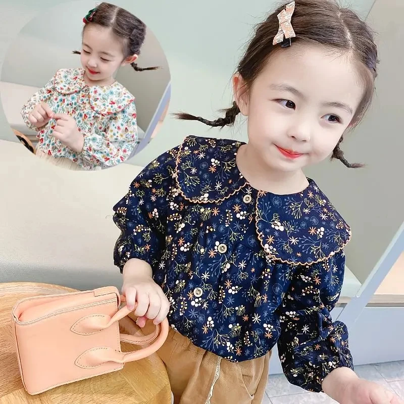 

New children's girls cotton clothing autumn spring girls flowers doll shirt foreign style baby kids girls shirts tops P4 509