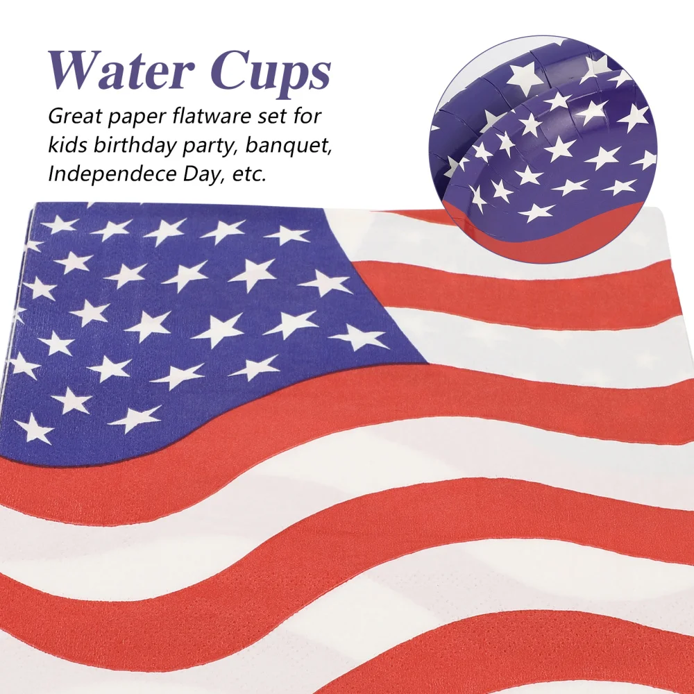 

44 Pcs Independence Day Napkins Plates Cups Disposable Party Tableware