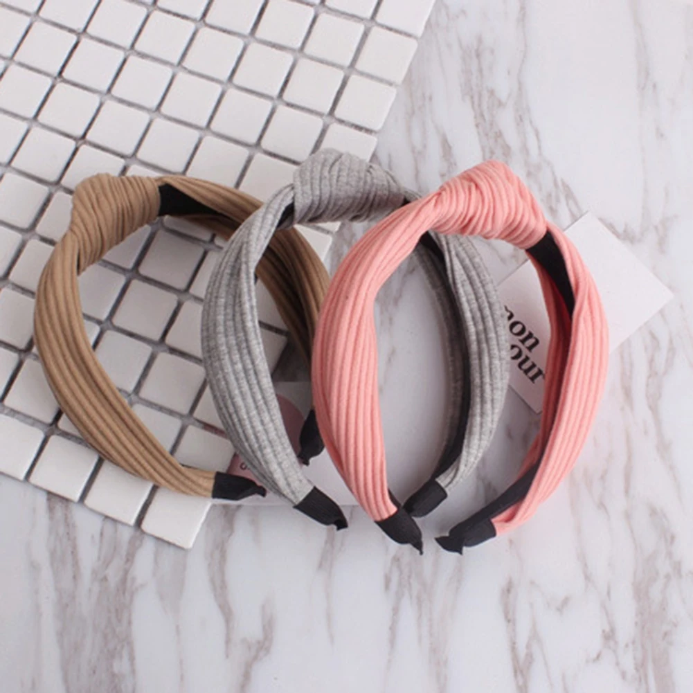 Однотонные вязаные перекрещивающиеся повязки на голову витая повязка для волос