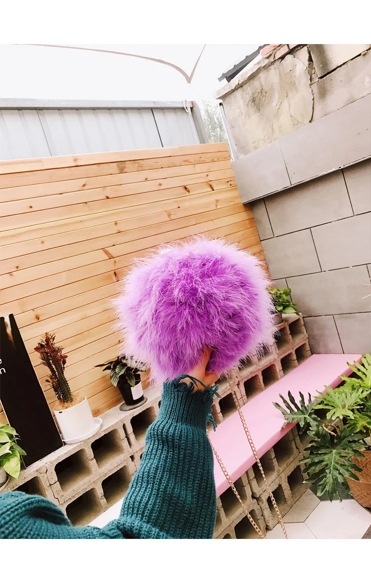 Luxury Designer Fur Purse Women Ostrich Feathers Evening Party Bag Famous Brand Handbag Fall Winter Party Day Cluthes Drop Ship