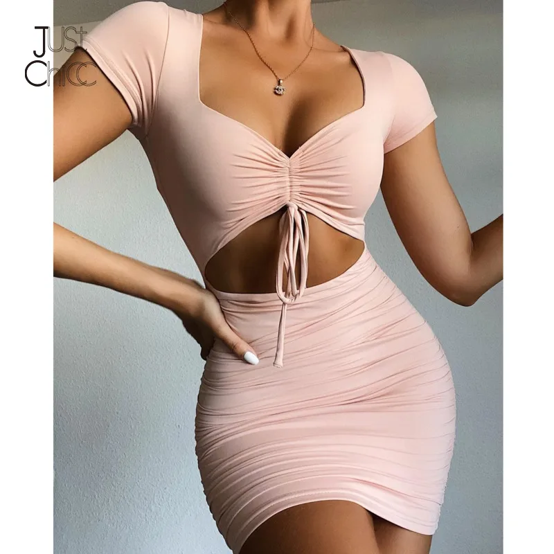 Justchicc Летнее мини платье с глубоким v образным вырезом и рюшами женское