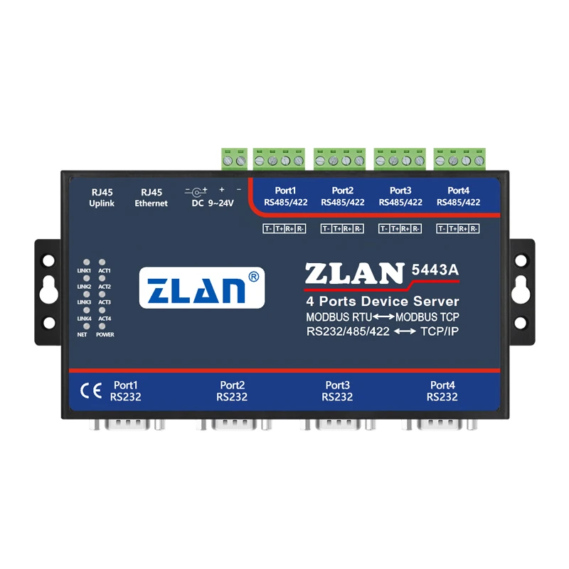 

Zlan5443a 4 порта Rs232 Rs485 Rs422 к Ethernet Tcp Ip конвертер Modbus Rtu Tcp шлюз последовательное устройство Серверная Замена Zlan5400