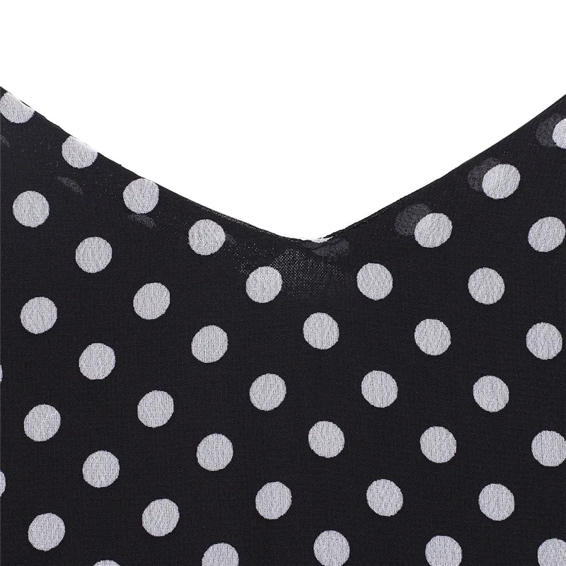 Женское винтажное пляжное платье в горошек Черное Шифоновое Платье Макси без