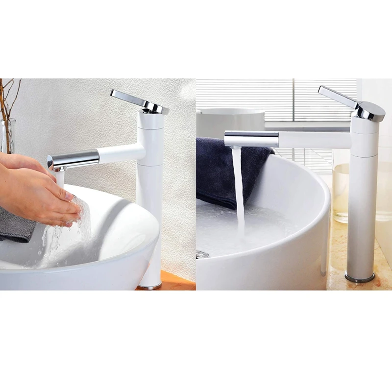 Contemporary Bathroom Sink Faucet with Rotating Spout 11.2 Inch Tall Vessel White+Silver | Обустройство дома