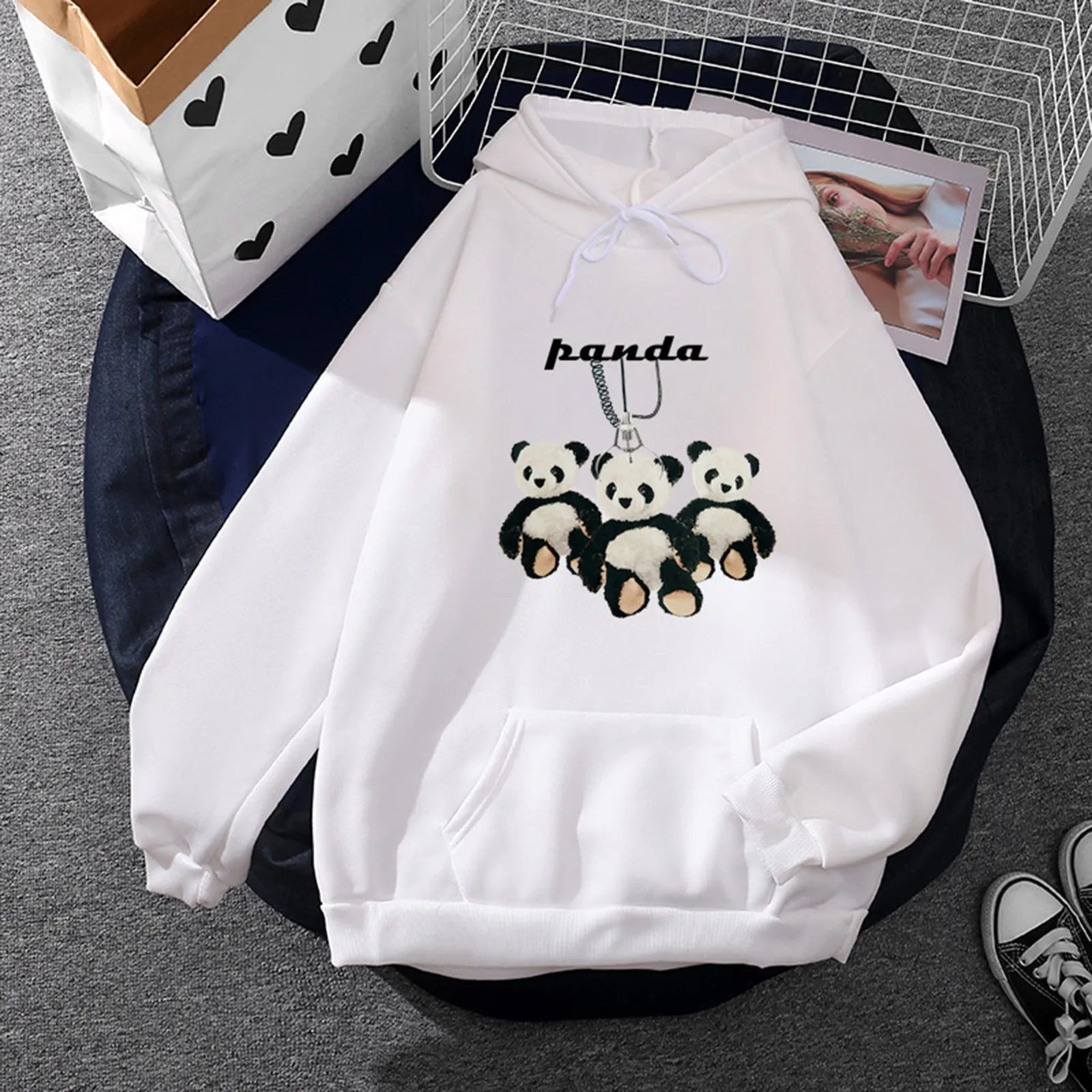 

2021 Oversize Cute Panda Sweatshirt Kawaii Hoodies Women Pullovers Hoody Female Winter Clothes Women Hoodies Long Sleeve Top