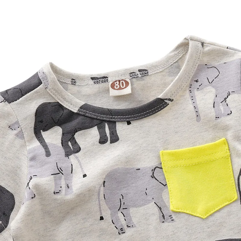 Summer Baby Boy T-shirts Short Sleeve Animal Elephant Print T-Shirts Kids Tops Tees Casual Shirts Children's Clothing | Детская