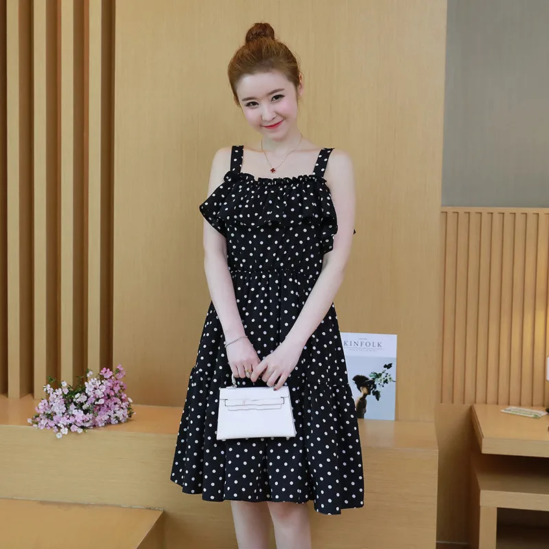 

Black Pregnant Women Summer Polka Dot Nursing Dress Shoulderless Maternity Breastfeeding Chiffon Dress Ruffles Lactation Dress