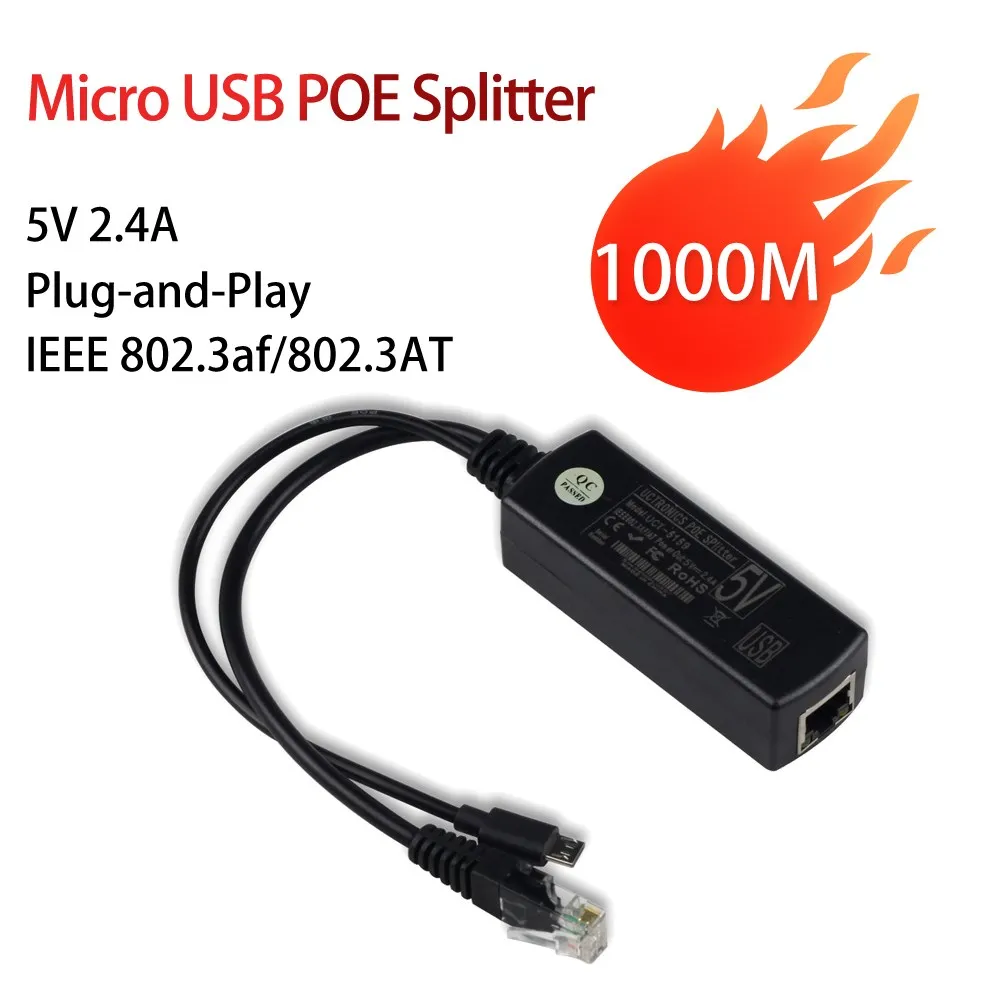 Cdycam Gigabit Micro USB Ethernet активный сплиттер PoE 48V to 5V 2.4A 10/100/1000Mbps для макетной платы или