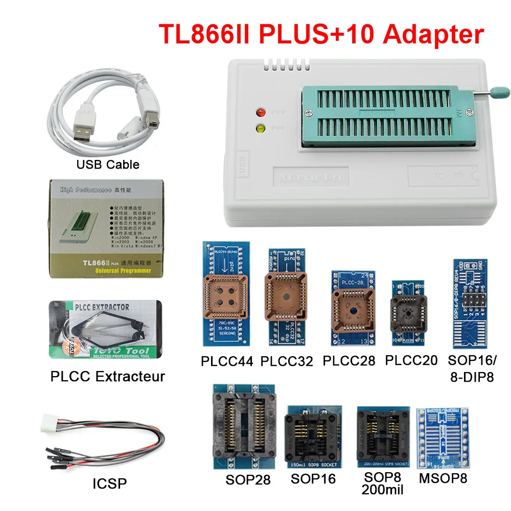 Оригинальный minipro TL866II Plus USB универсальный BIOS nand flash 24 93 25 mcu программатор + 10
