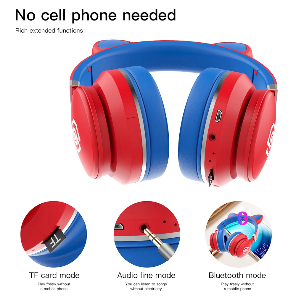 Наушники со светодиодными кошачьими ушками наушники с шумоподавлением Bluetooth 5 0