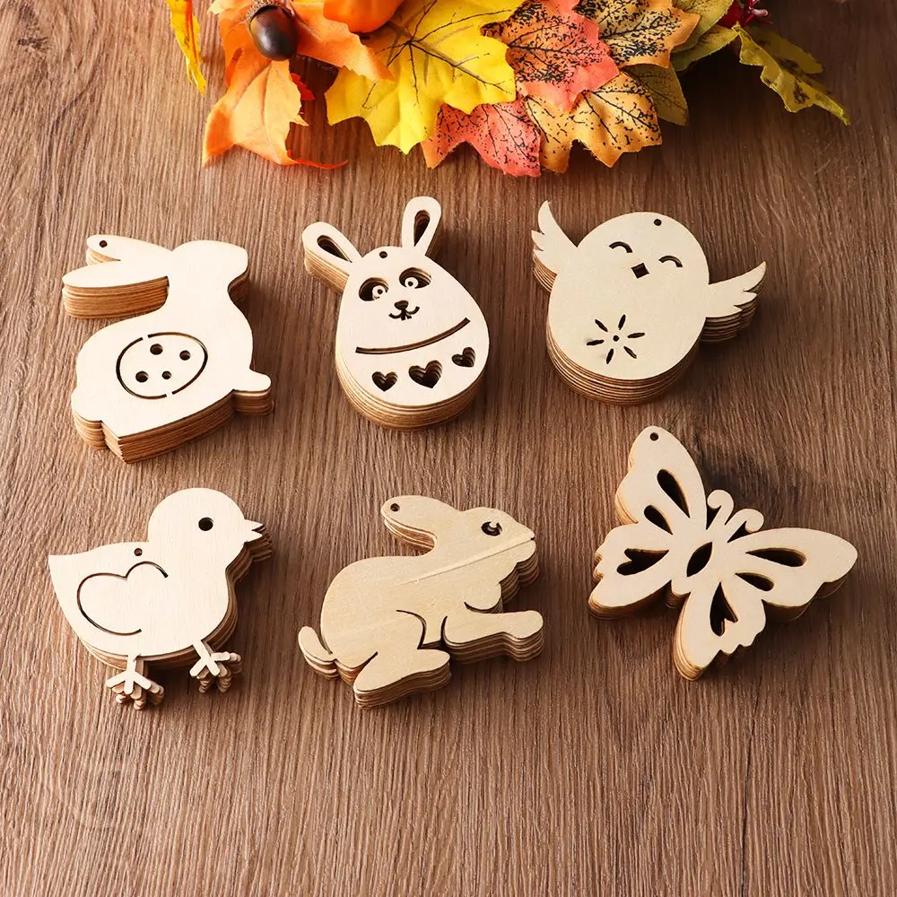 

10pcs Chip Embellishments Pendant DIY Crafts Hanging Ornament Natural Wood Unfinished Easter Eggs Scrapbooking