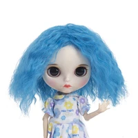 aidolla blyth dolls hair wig blue middle length curly hair diy doll accessories high temperature fiber wavy wig for diy doll