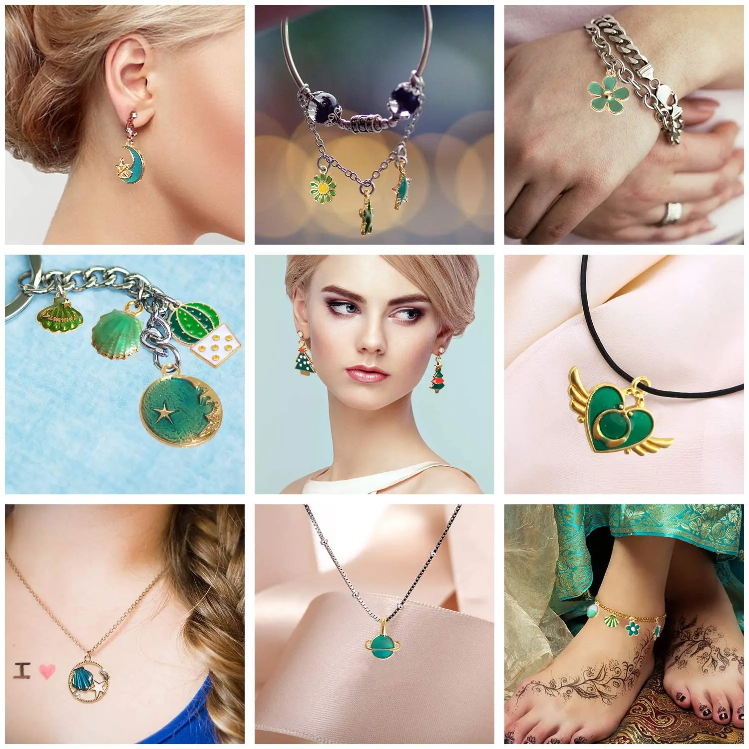 

49Pcs Green Charms Enamel Plated Pendants Necklace Bracelet Charms for DIY Jewelry Making Cute Girl Ladies Christmas Gift