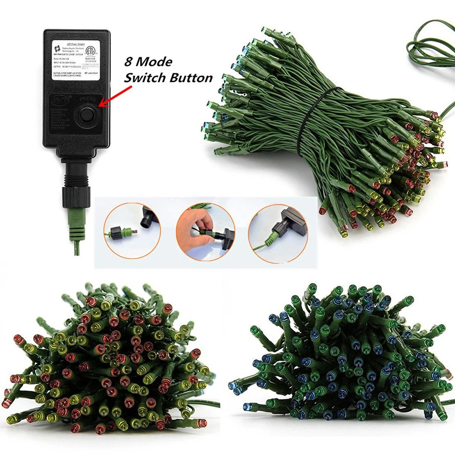 Christmas Tree Fairy led String Lights Black Wire 8 Mode IP44 Waterproof Outdoor Garland For Wedding Party Holiday Decoration | Лампы и