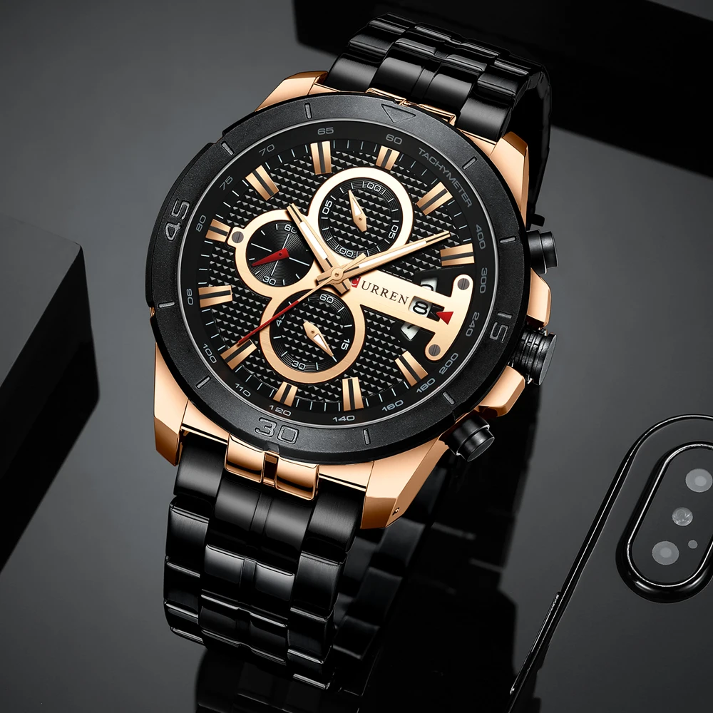 

CURREN Business Men Watch Luxury Brand Stainless Steel Wrist Watch Chronograph Army Military Quartz Watches Relogio Masculino