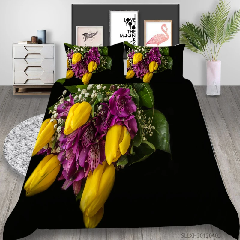 

Milsleep 3D Bedding Set Flowers Print Duvet Cover Queen King Full Double Single 2/3 Pcs Bedroom Decoration Dropship