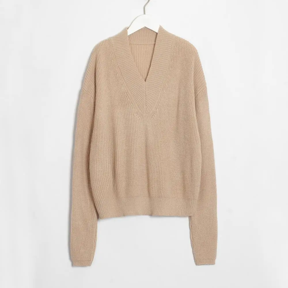 Женский свитер с длинным рукавом Wixra повседневный Однотонный V-образным вырезом и