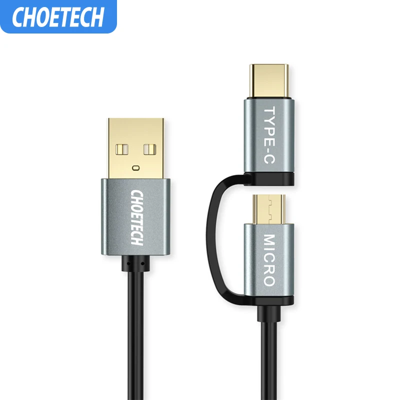 CHOETECH 2 в 1 USB кабель type C+ Micro USB кабель 1,2 м кабели для мобильных телефонов samsung S9 S8 Plus для Nokia 2 N1 для Meizu Pro 5