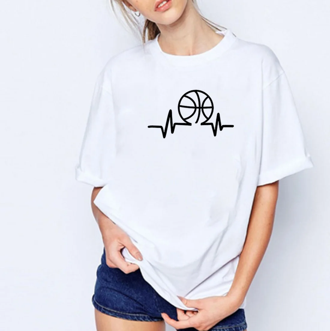 

Heartbeat Basketball T Shirts Women Cotton Summer Short Sleeve O-neck Tee Shirt Femme Casual Tshirt Women Loose Camiseta Mujer