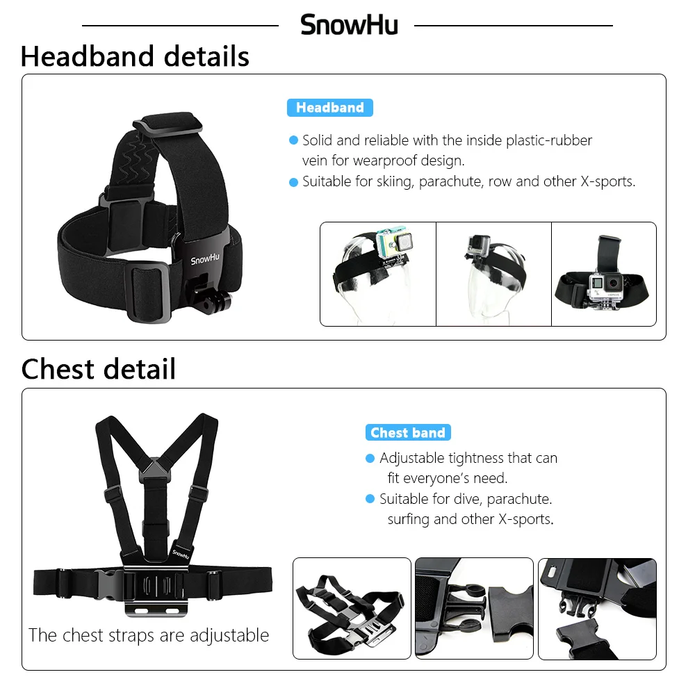 SnowHu для Gopro 9 набор аксессуаров go pro hero 8 7 6 5 4 3 комплект сторонней палки селфи sjcam Yi 4K