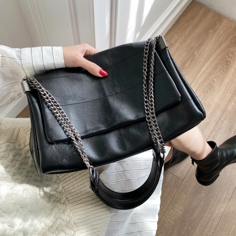 

Складная сумка через плечо на толстой цепочке для женщин 2021, модная женская сумка на плечо, женские сумки и кошельки с ручкой