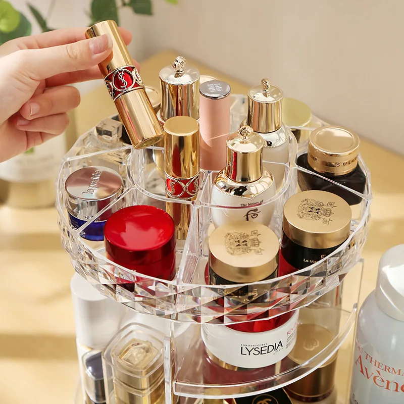360 Degree Rotating Cosmetic Storage Box Make-up Organizer Lipstick Holder Transparent Crystal Display Stand Large Capacity | Дом и сад