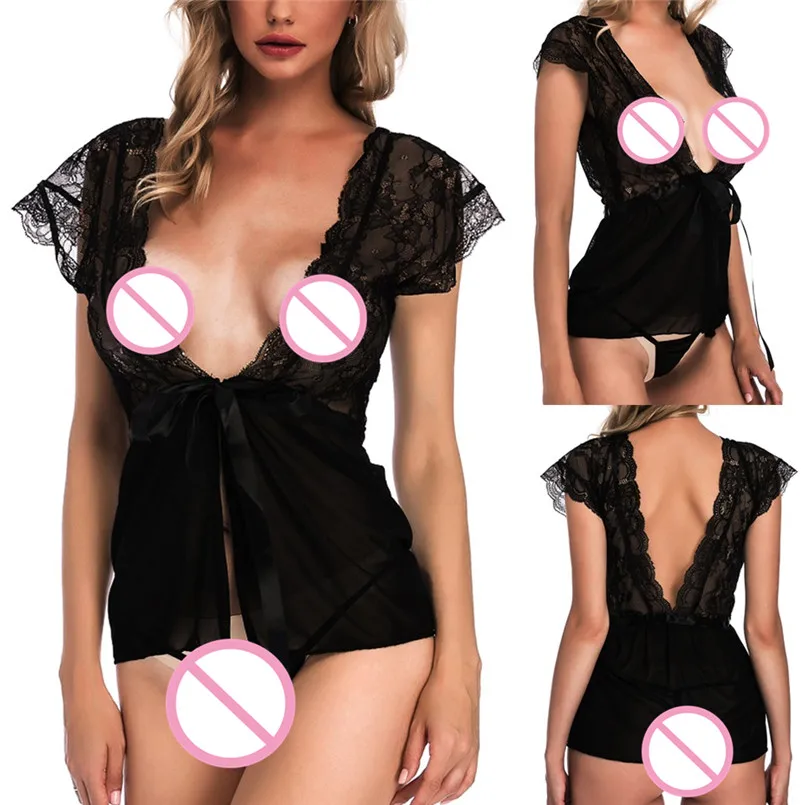 Сексуальный женский кружевной комплект Babydoll однотонный нижнего белья со