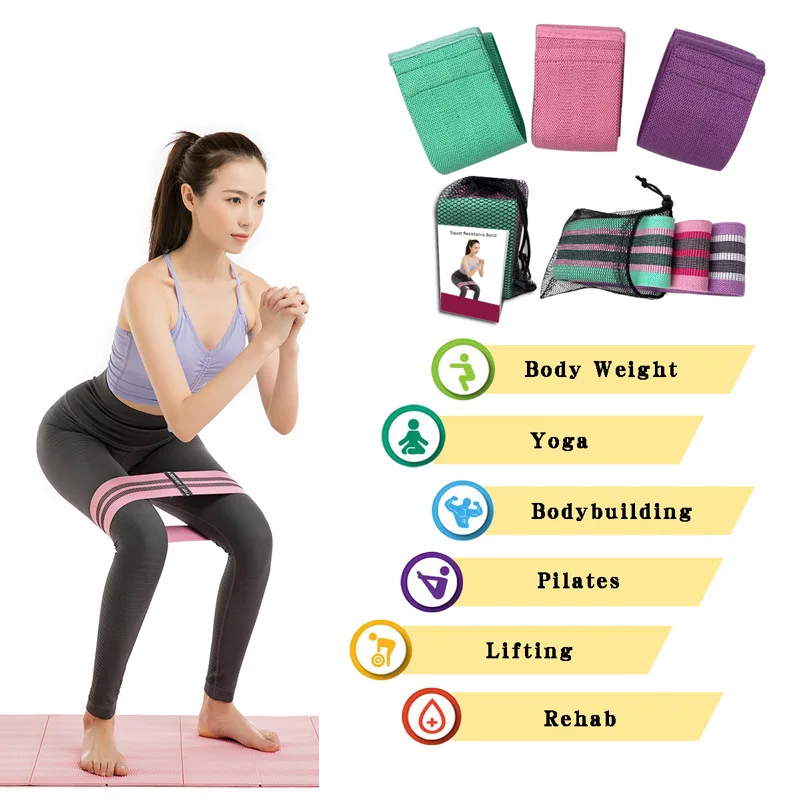 

Resistance Exercise Bands Set of 3 Fitness Bands Perfect for Legs and Butt Yoga Crossfit Strength Training Pilates Non-Slip Band