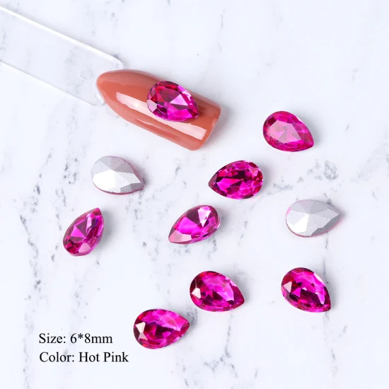 Hot Pink 6x8mm 10 шт. Кристаллы Стразы для ногтей Блеск капли воды украшения для ногтей 3D стеклянный камень драгоценный камень плоская задняя сторона поддельные ювелирные изделия с алмазами TR896 - Цвет: Hot Pink 6x8mm