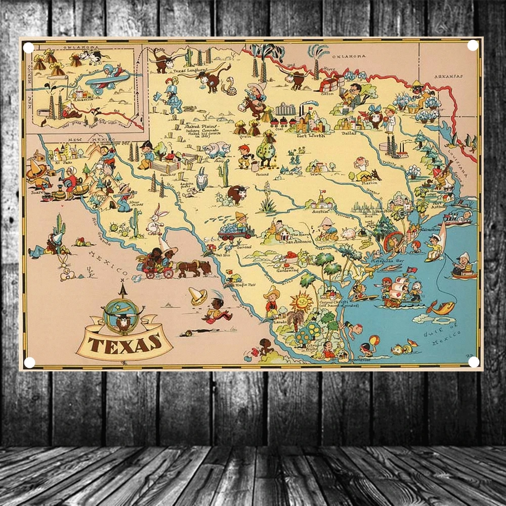 Гобеленовый плакат Соединенные Штаты публикация в 1935 году Техасская карта