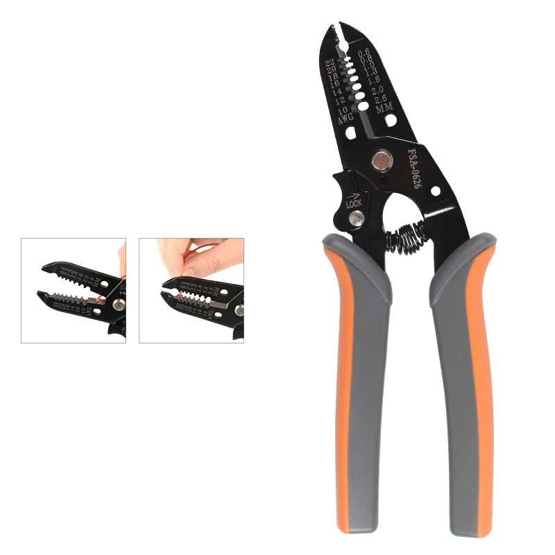 

FSA-0626 Multifunctional Wire Stripping Plier With Cable Cutter 0.6-2.6mm (20-10AMG) Mini Hand Tools With Shear Function