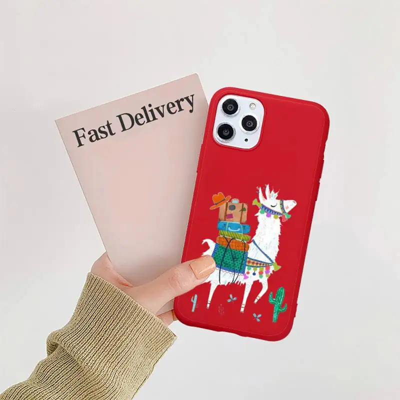 

Kawaii Cute Llama Alpaca Phone Case Candy Color Red for iPhone 11 12 pro XS MAX 8 7 6 6S Plus X 5S SE 2020 XR