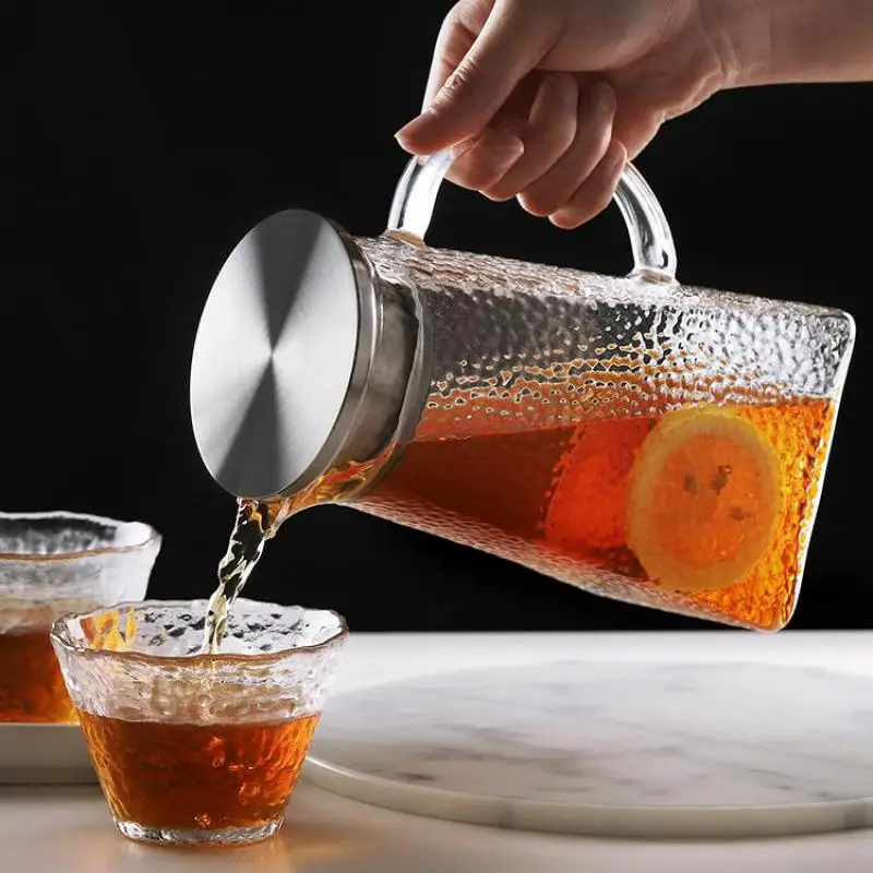 

Cold Water Bottle Large Capacity Glass Teapot Set Heat-resistant And High Temperature Household Cup Hammered Drinkware Big