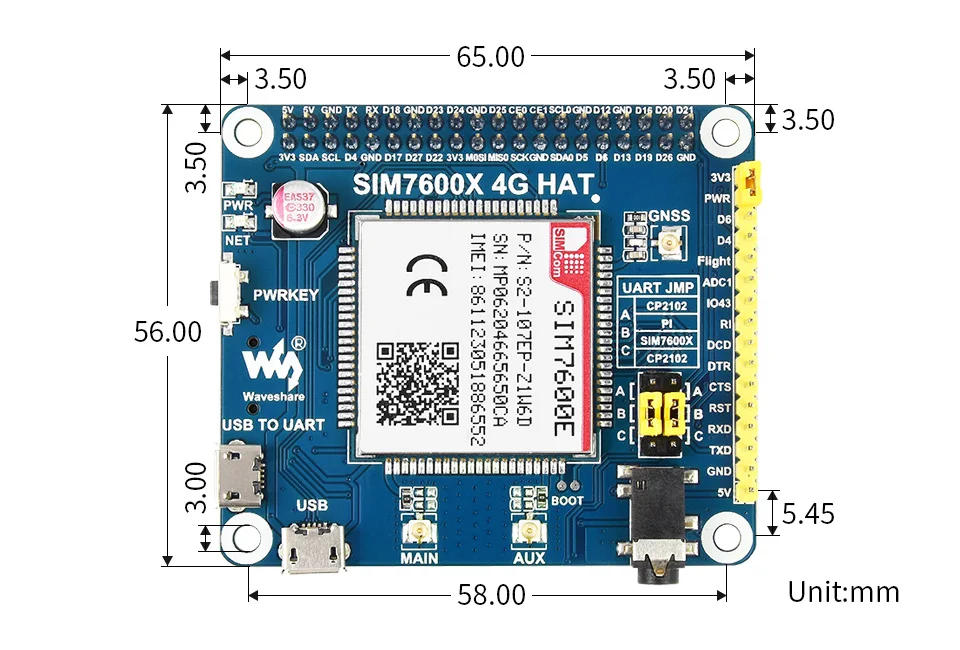 SIM7600A H SIM7600E SIM7600G SIM7600CE 4G шляпа / 3G 2G GSM GPRS GNSS для Raspberry Pi LTE CAT4 SIM7600|Запасные части| |